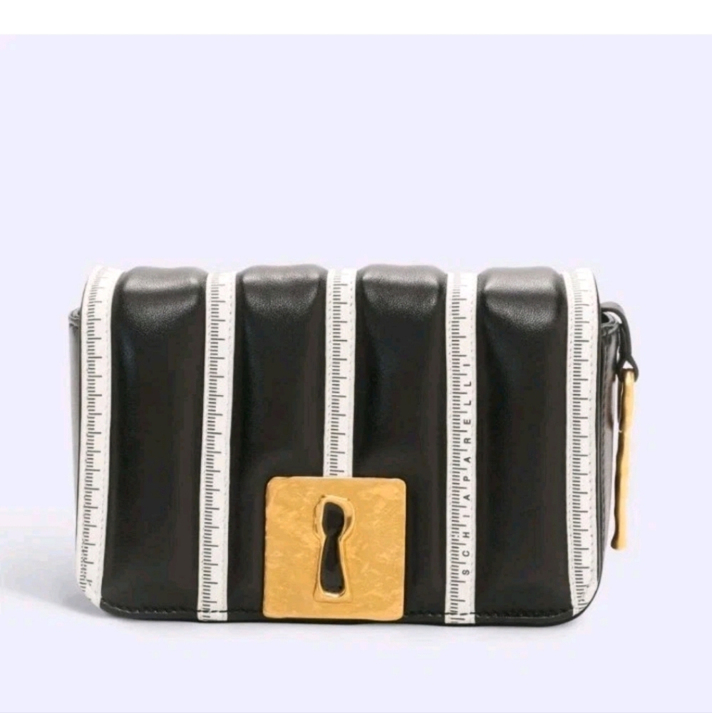 🌹NWT Schiaparelli Black&White Tape Measure motiff Clutch/bag  With Key Charm